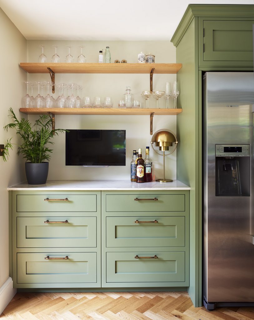 Green Wooden Glass Cup Cabinet