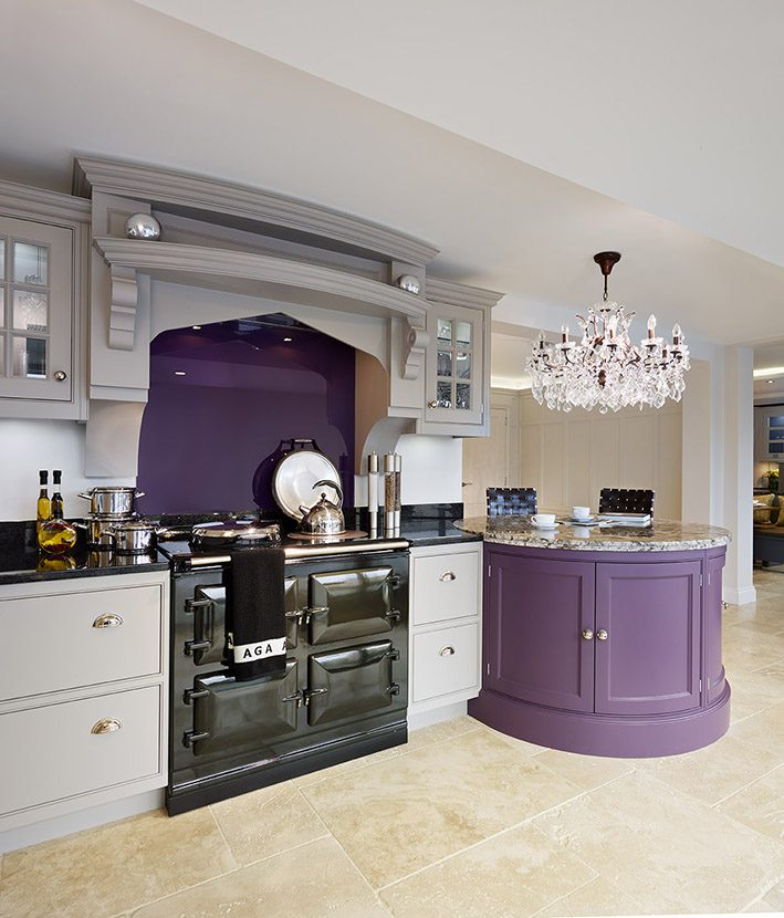 cashmere kitchen with purple island