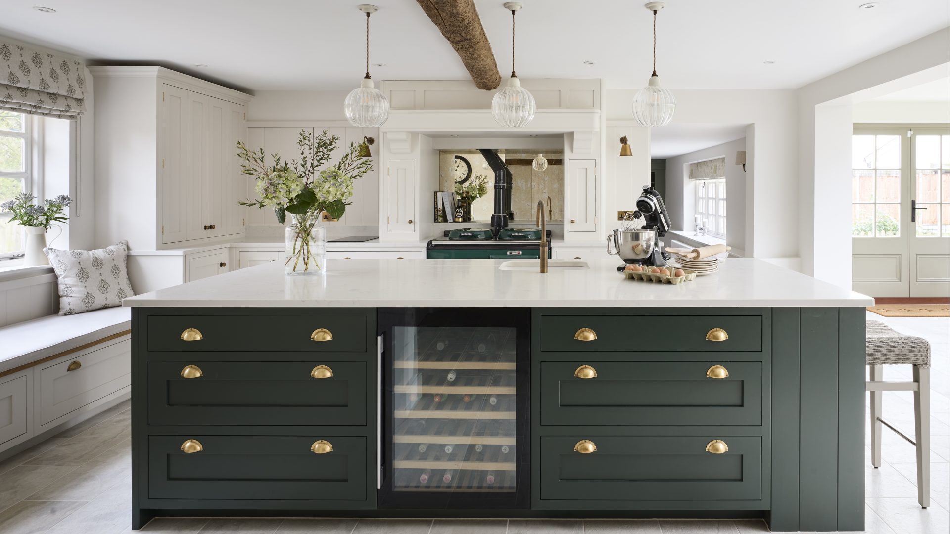 green shaker kitchen cabinetry