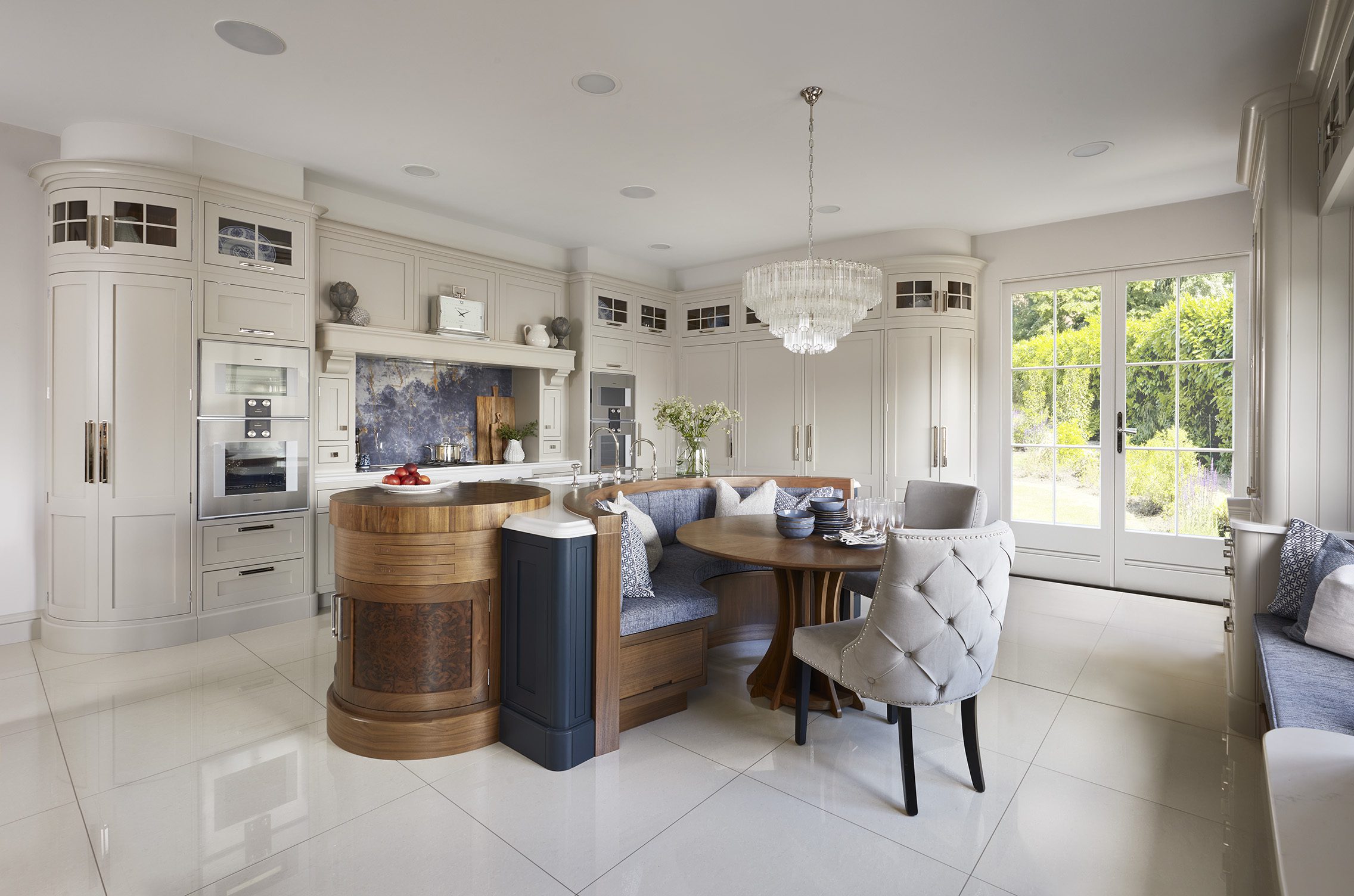 fitted shaker kitchen with curved cabinets